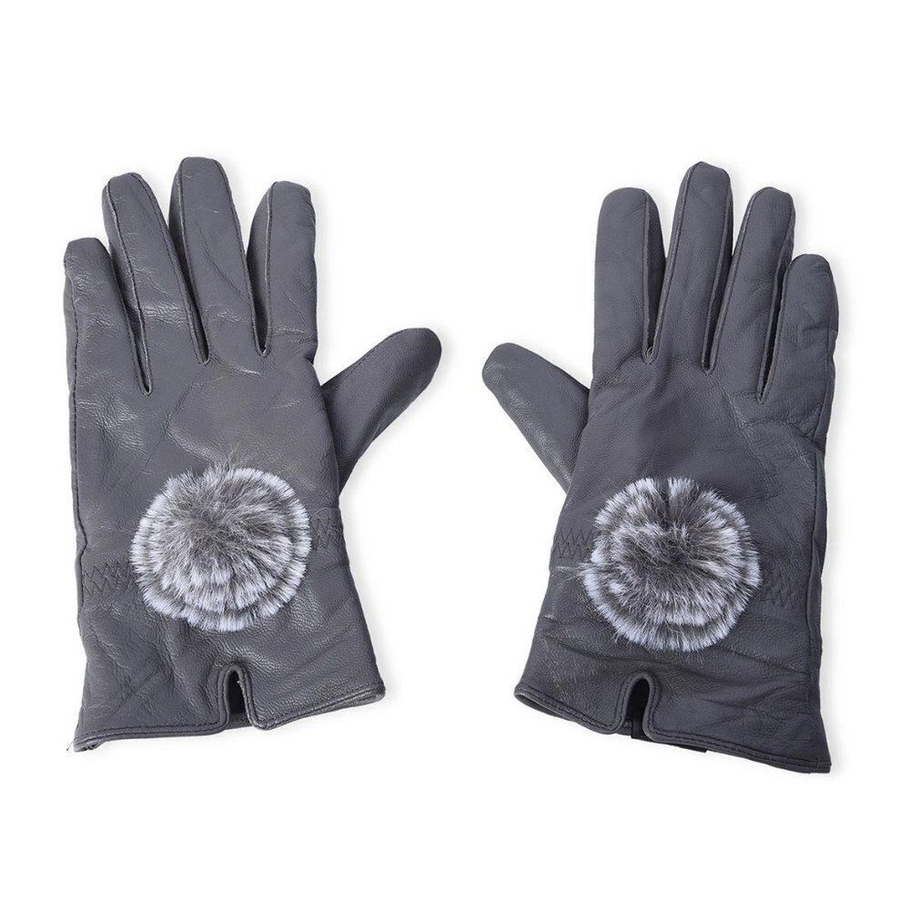 Gray Leather Quilted Pattern Touchscreen Gloves